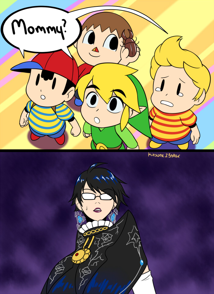 link, bayonetta, ness, lucas, and villager (the legend of zelda and 6 more) drawn by kitsune23star