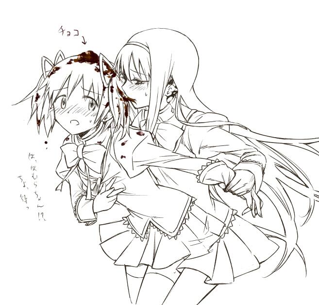 akemi homura and kaname madoka (mahou shoujo madoka magica) drawn by shippori
