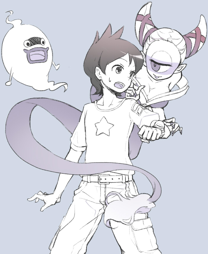 whisper, amano keita, and fuumin (youkai watch) drawn by mochiyanagi