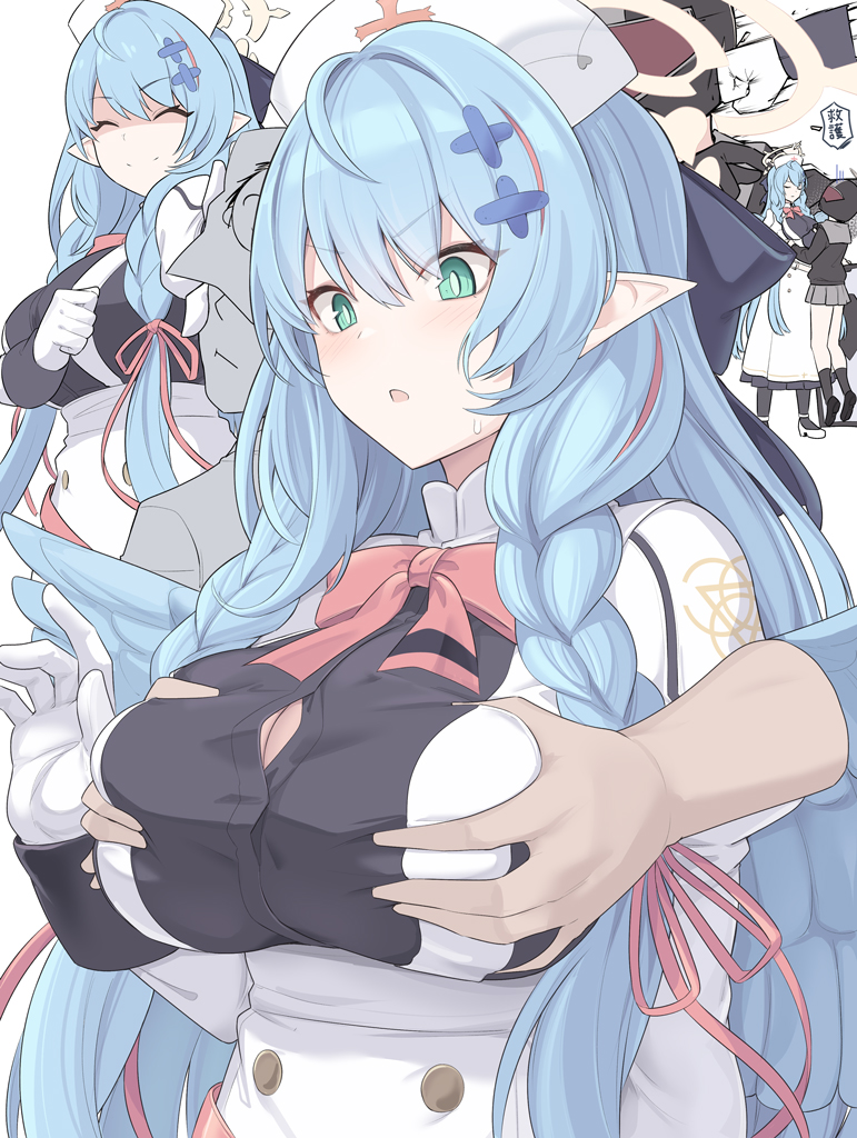 sensei, mine, and helmet gangster (blue archive) drawn by shiseki_hirame