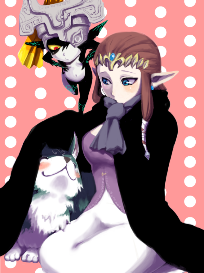 link, princess zelda, midna, and wolf link (the legend of zelda and 1 more) drawn by goma_tonbi