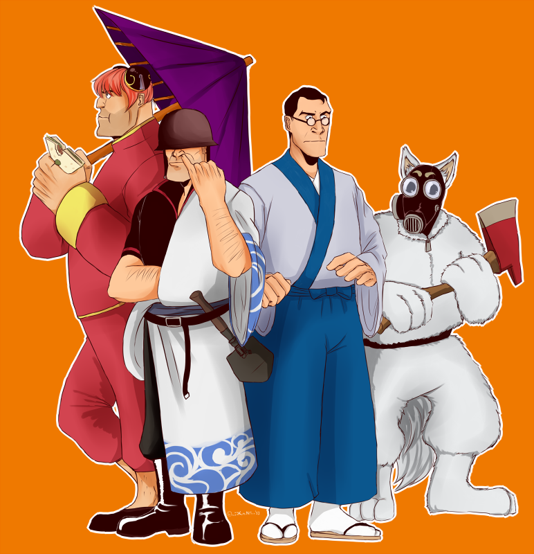 sakata gintoki, kagura, shimura shinpachi, pyro, medic, and 3 more (gintama and 1 more) drawn by kiseki-no-neko