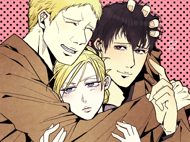 reiner braun, annie leonhart, and bertolt hoover (shingeki no kyojin) drawn by xxx_(osechi_x)