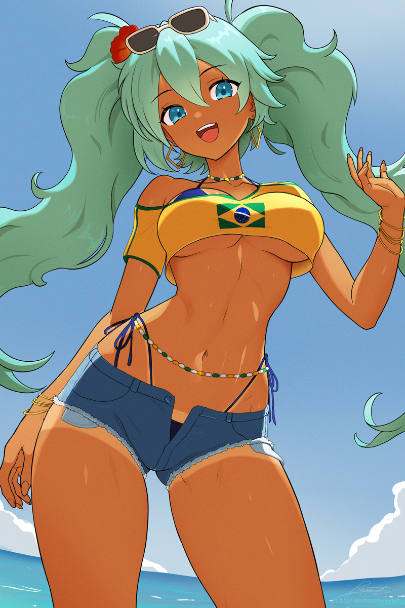 hatsune miku and brazilian miku (vocaloid) drawn by revenantart