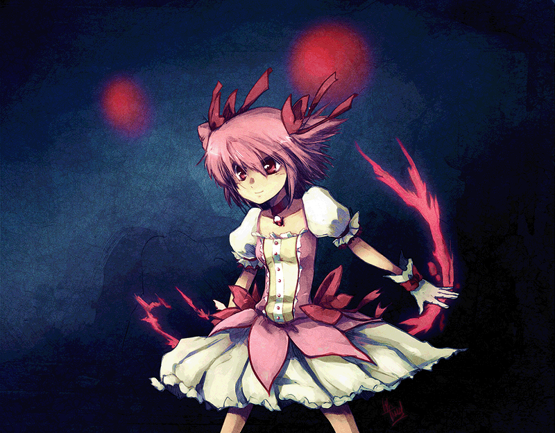 kaname madoka and kyubey (mahou shoujo madoka magica) drawn by tama!_(lazyturtle)