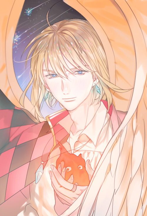 howl pendragon and calcifer (howl no ugoku shiro) drawn by shamko