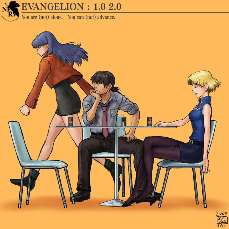 katsuragi misato, akagi ritsuko, and kaji ryouji (neon genesis evangelion) drawn by ikeda_(cpt)