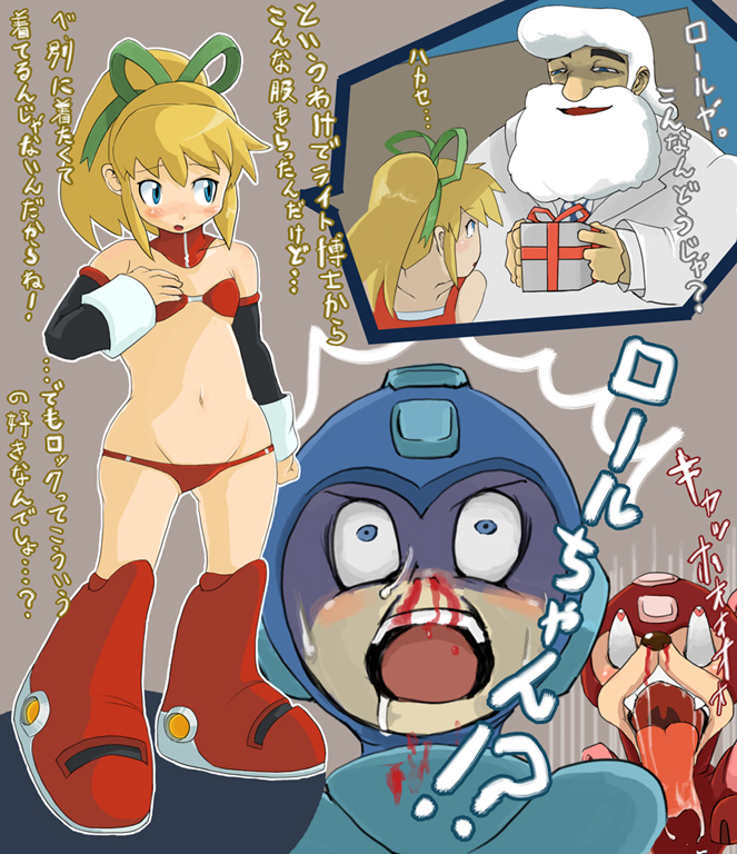 roll, mega man, rush, and dr. light (mega man) drawn by niimori_hiroshi