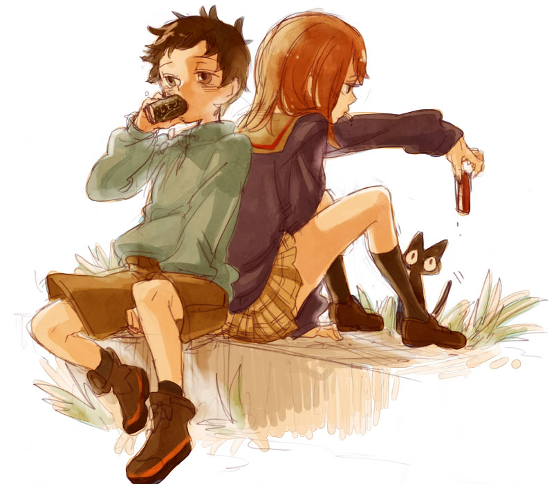 samejima mamimi, nandaba naota, and takkun (flcl) drawn by musco