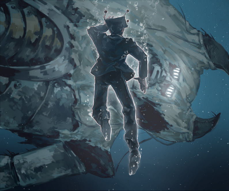 zangetsu the midday and poseidon (giant robo) drawn by kan_(punsukapun)