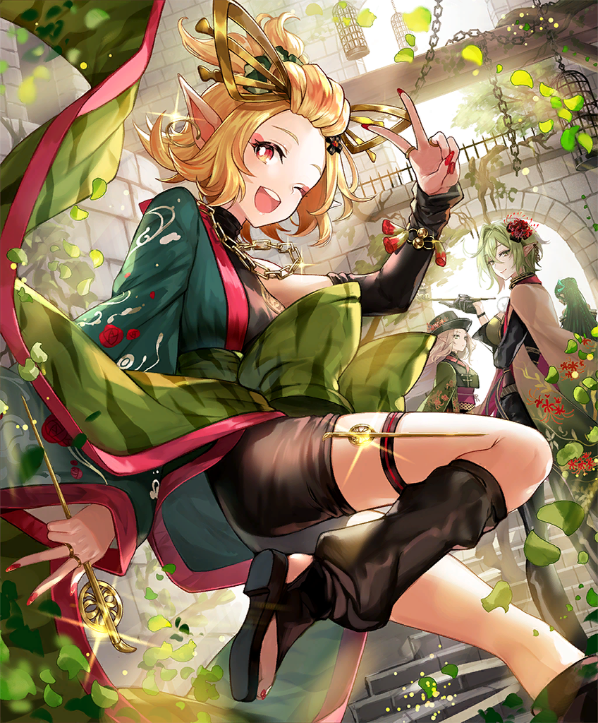 magachiyo, budding initiate, verdant lieutenant, and leafshade assassin (shadowverse) drawn by kihiro