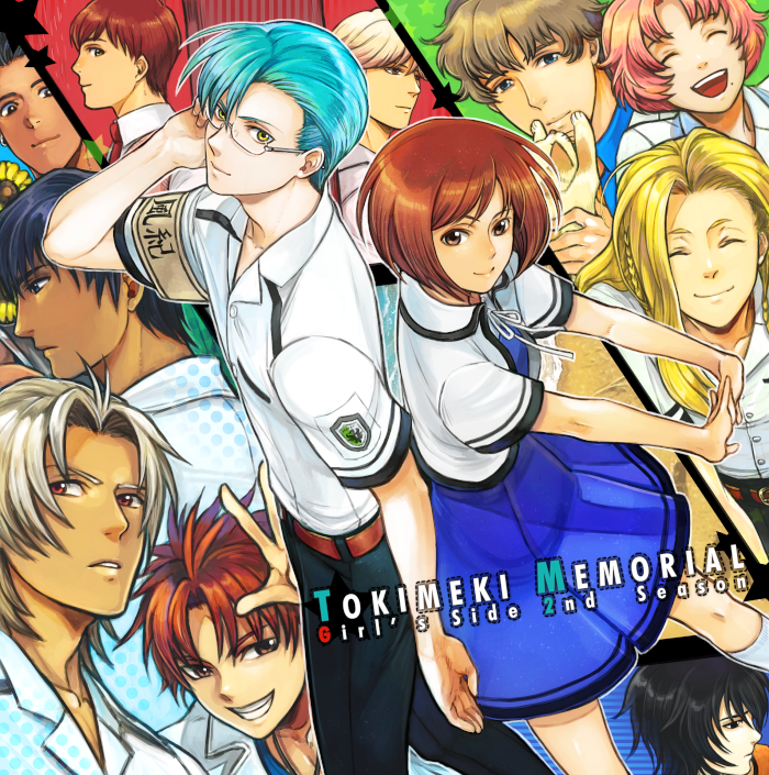 protagonist, saeki teru, hikami itaru, wakaouji takafumi, christopher weatherfield, and 7 more (tokimeki memorial and 2 more) drawn by piyo