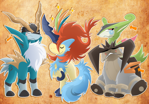keldeo, virizion, cobalion, and terrakion (pokemon) drawn by ana_(softkeychains)