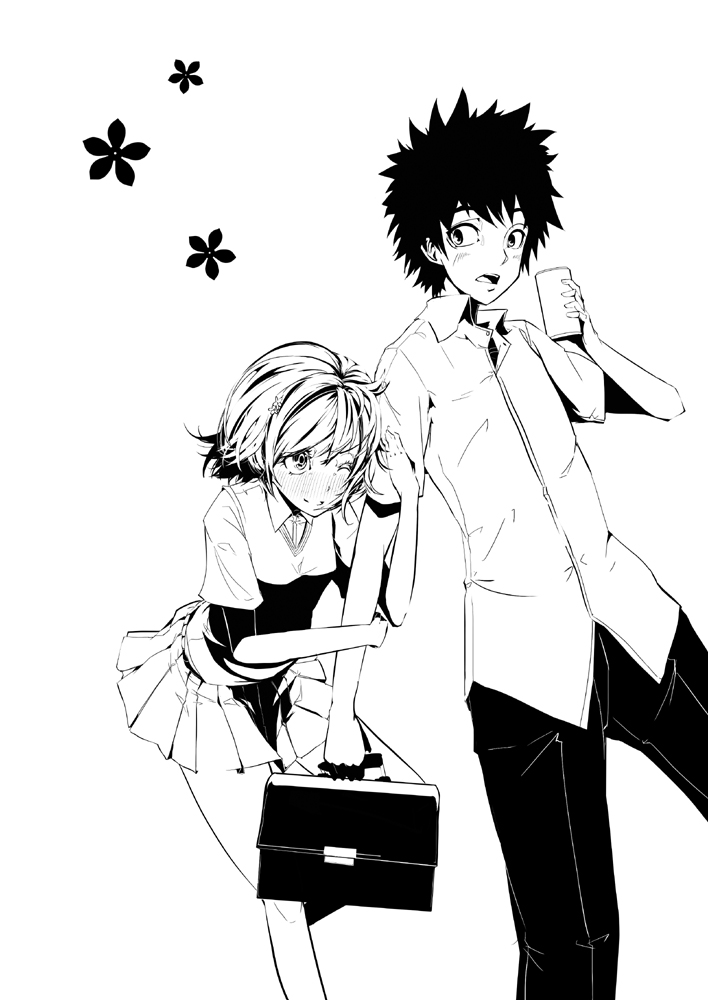 misaka mikoto and kamijou touma (toaru majutsu no index and 1 more) drawn by beshi