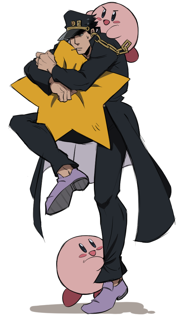 kirby and kujo jotaro (jojo no kimyou na bouken and 2 more) drawn by morphin_e
