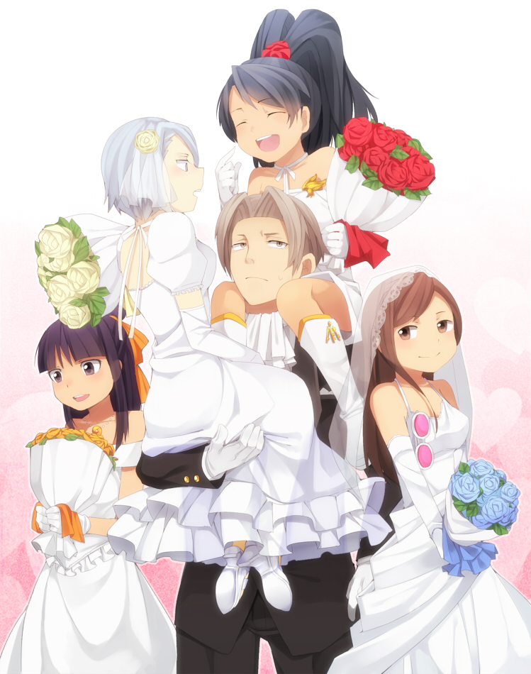 miles edgeworth, maya fey, franziska von karma, ema skye, and kay faraday (ace attorney and 1 more) drawn by itou_(mogura)
