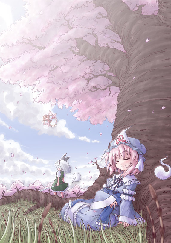 konpaku youmu, saigyouji yuyuko, and lily white (touhou) drawn by tsukishiro_chigiri