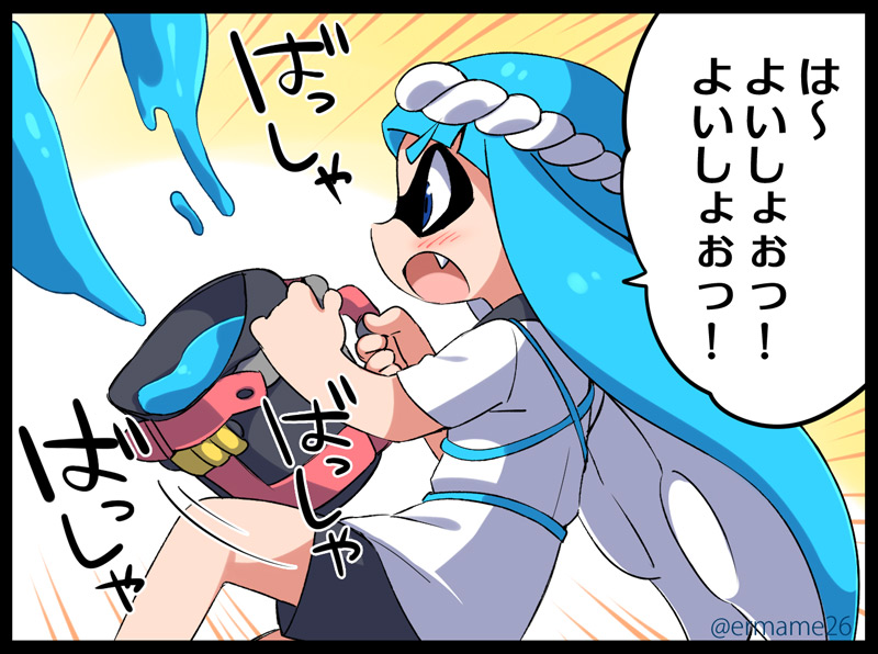 inkling player character and inkling girl (splatoon and 1 more) drawn by eromame