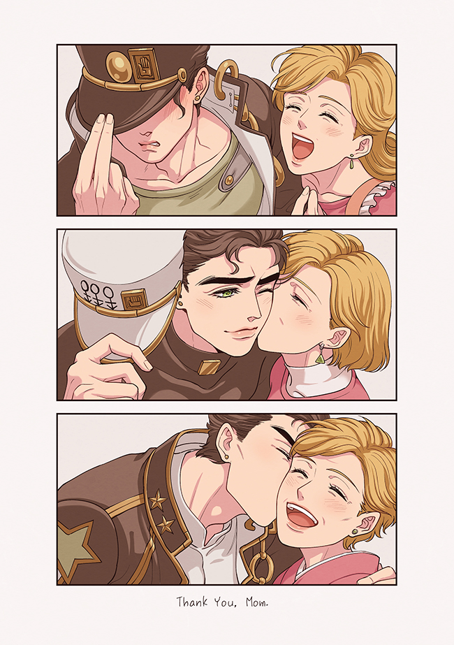 kujo jotaro and kujo holy (jojo no kimyou na bouken and 3 more) drawn by lanxjourney