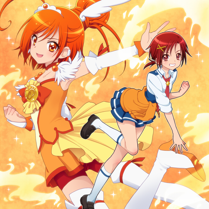 hino akane and cure sunny (precure and 1 more) drawn by mochiya_marosuke