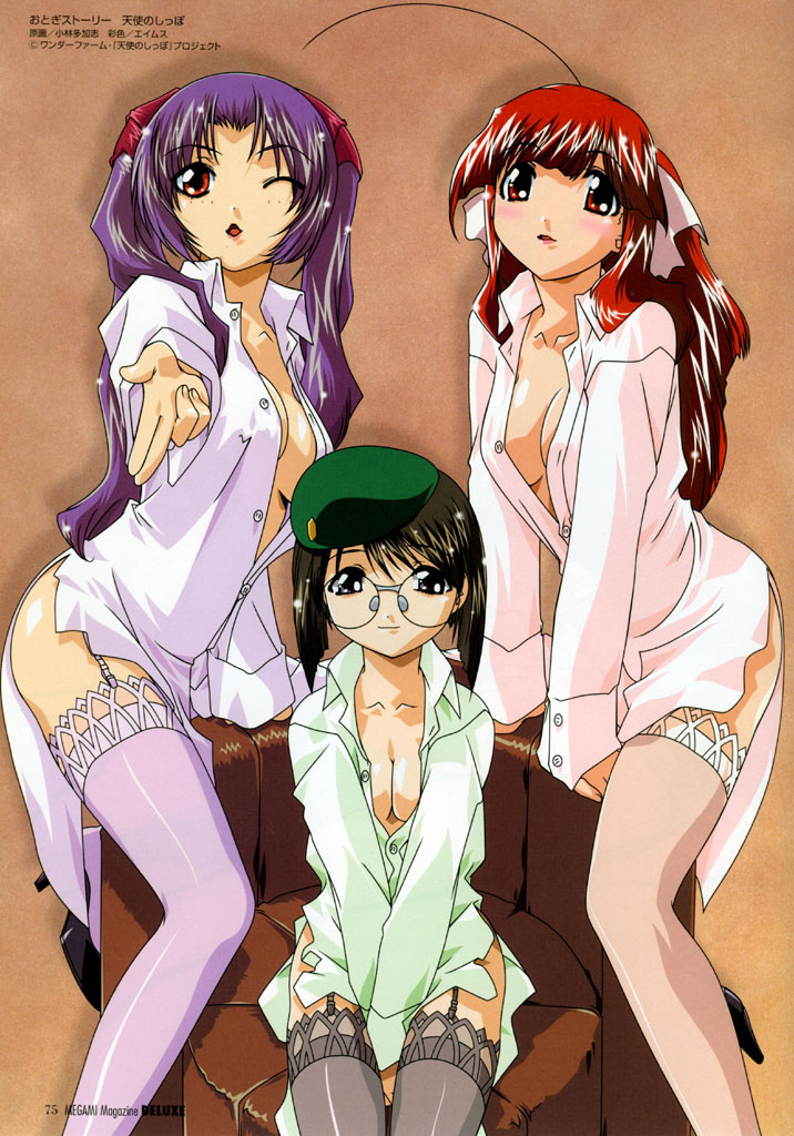 usagi no mika, kingyo no ran, and kame no ayumi (megami magazine and 2 more) drawn by kobayashi_takashi