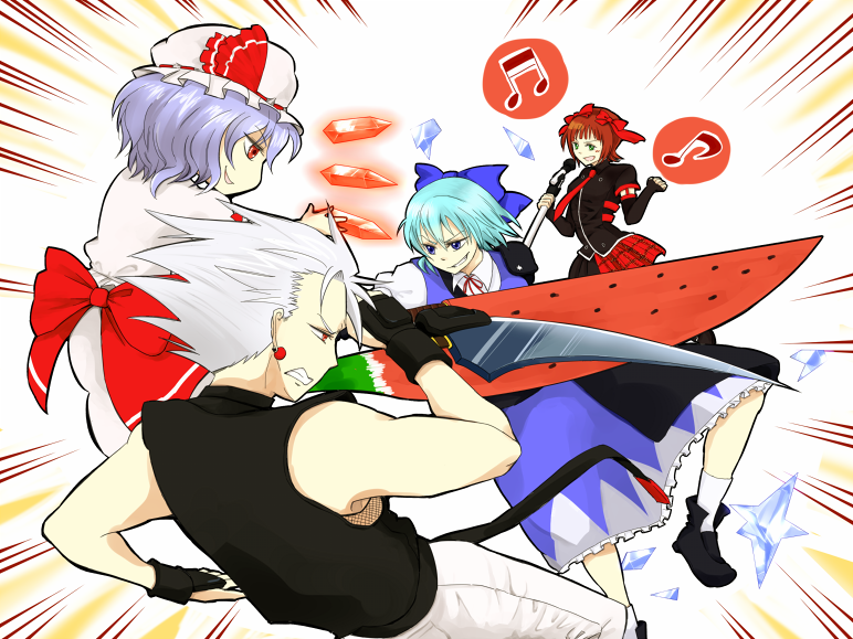 remilia scarlet, cirno, amami haruka, and chipp zanuff (touhou and 4 more) drawn by kamosuzume