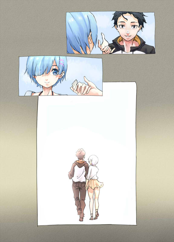rem and natsuki subaru (re:zero kara hajimeru isekai seikatsu) drawn by kusa_(adrian1119)
