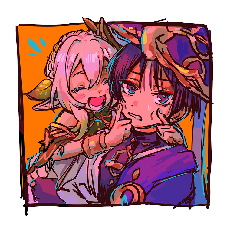 scaramouche, nahida, and wanderer (genshin impact) drawn by shouttie
