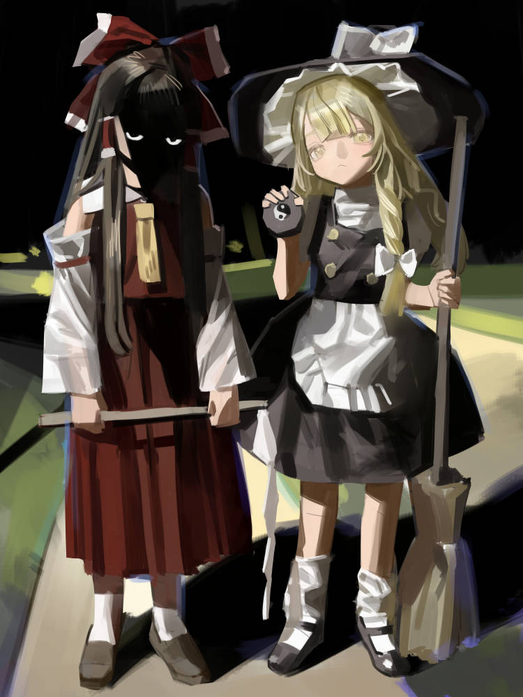 hakurei reimu and kirisame marisa (touhou) drawn by kofi-mo