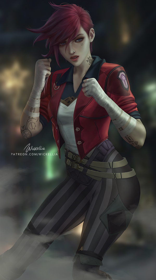 vi and arcane vi (league of legends and 1 more) drawn by wickellia