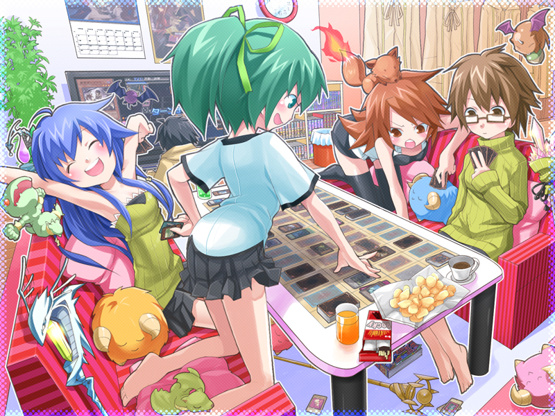 wynn, eria, hiita, wynn the wind charmer, eria the water charmer, and 11 more (yu-gi-oh! and 1 more) drawn by hitohautsu