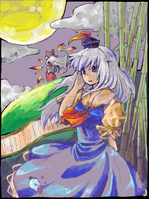 fujiwara no mokou and kamishirasawa keine (touhou) drawn by kuzumiya_yuyu