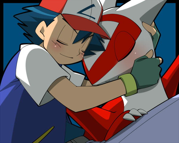 ash ketchum and latias (pokemon and 1 more) drawn by amada