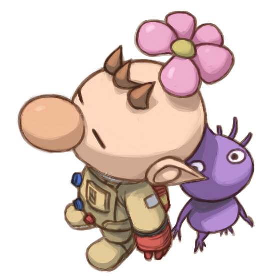 olimar and purple pikmin (pikmin) drawn by naru_(wish_field)