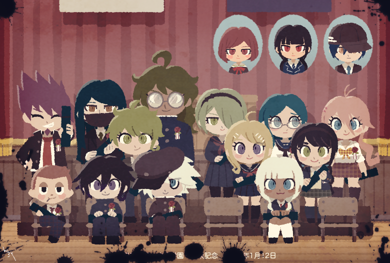 oma kokichi, saihara shuichi, akamatsu kaede, harukawa maki, momota kaito, and 11 more (danganronpa and 1 more) drawn by hakusoto