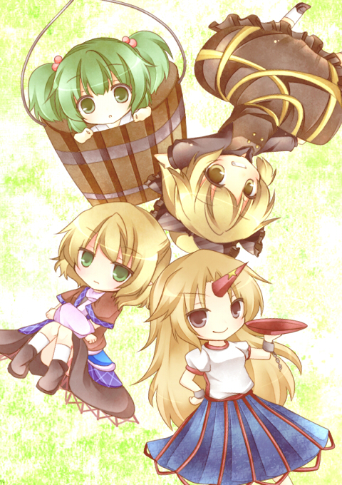 mizuhashi parsee, hoshiguma yuugi, kurodani yamame, and kisume (touhou) drawn by kureha_goya