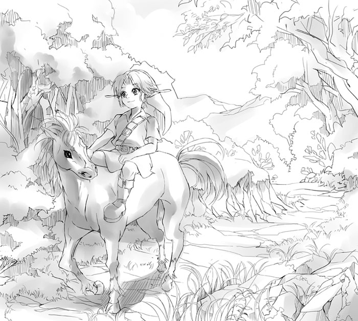 link, young link, and epona (the legend of zelda) drawn by muse_(rainforest)