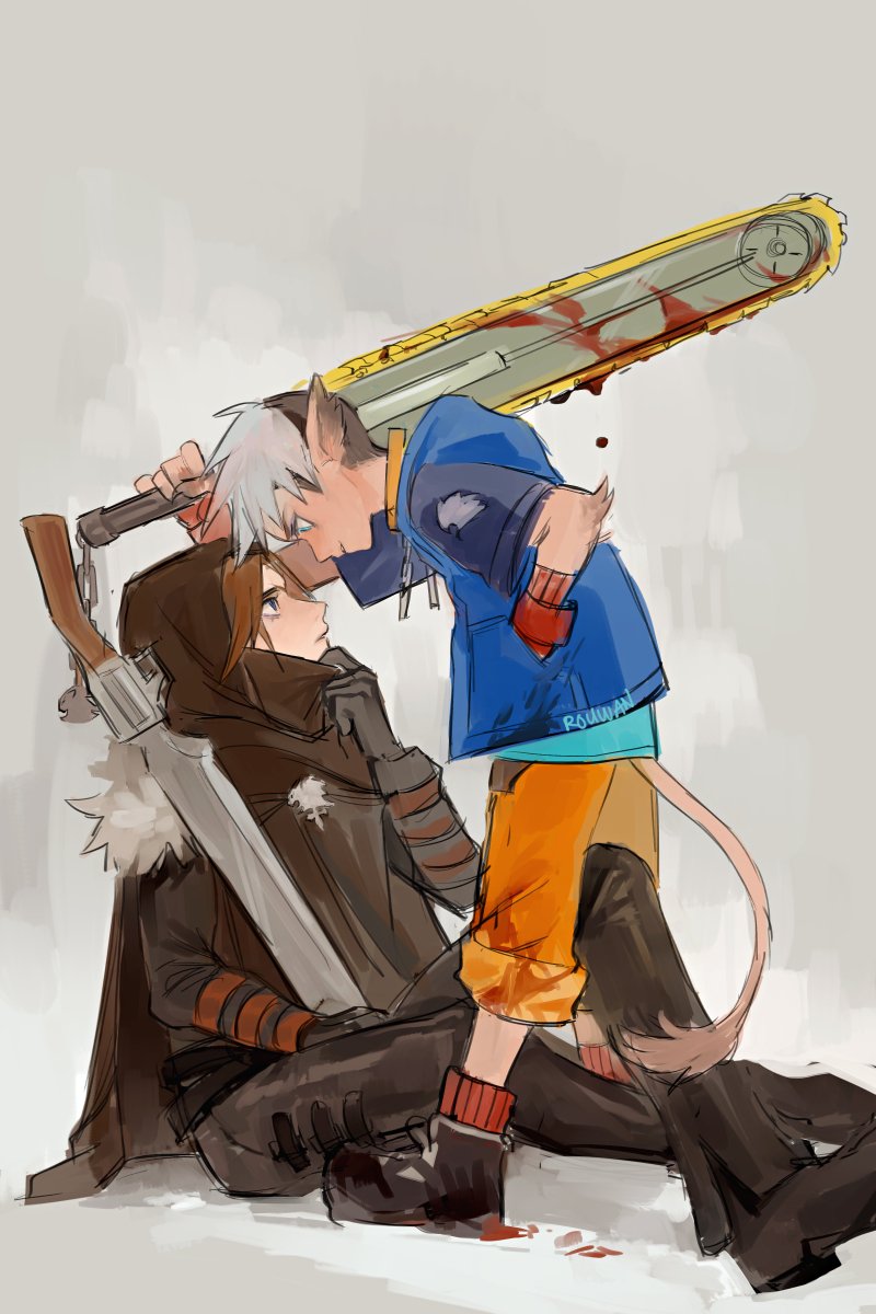 sora and squall leonhart (final fantasy and 2 more) drawn by rouwan