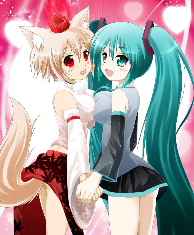 hatsune miku and inubashiri momiji (touhou and 1 more) drawn by porurin