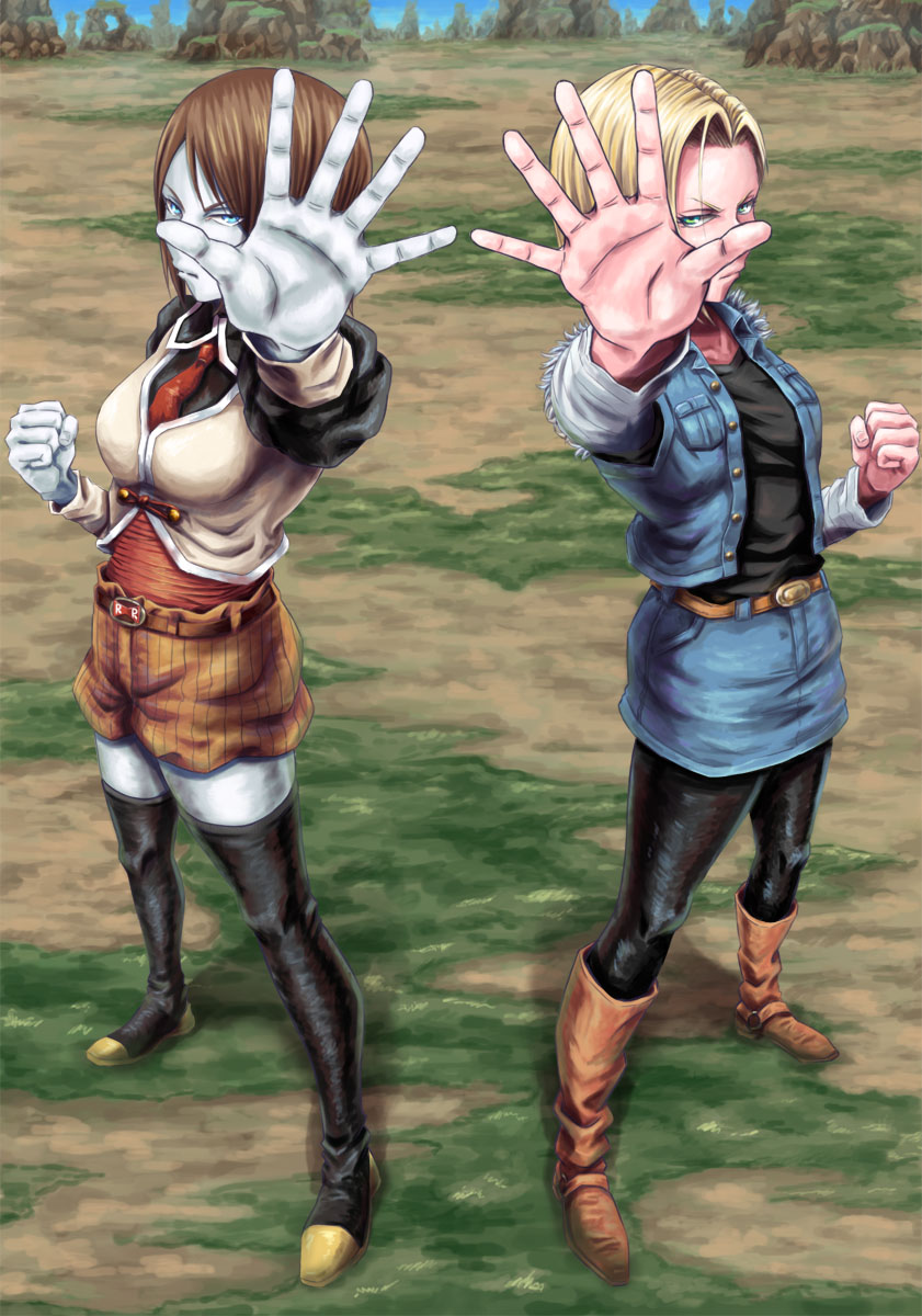 android 18 and nico (dragon ball and 2 more) drawn by hiropon_(katakoriman)