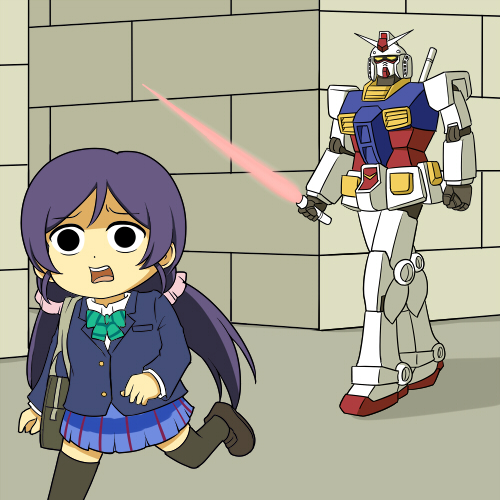 tojo nozomi and rx-78-2 gundam (love live! and 3 more) drawn by shiitake_nabe_tsukami