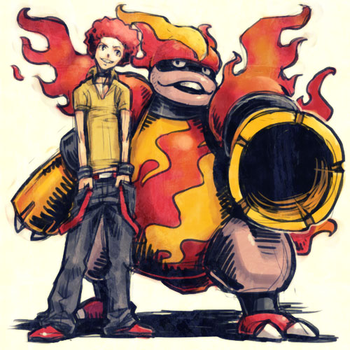 flint and magmortar (pokemon and 1 more) drawn by meimaru_inuchiyo