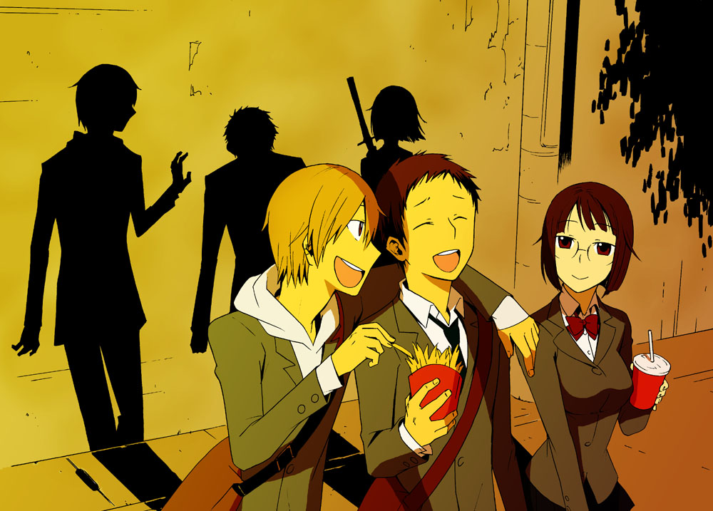 Sonohara Anri Ryuugamine Mikado And Kida Masaomi Durarara Drawn By Gif365 Danbooru