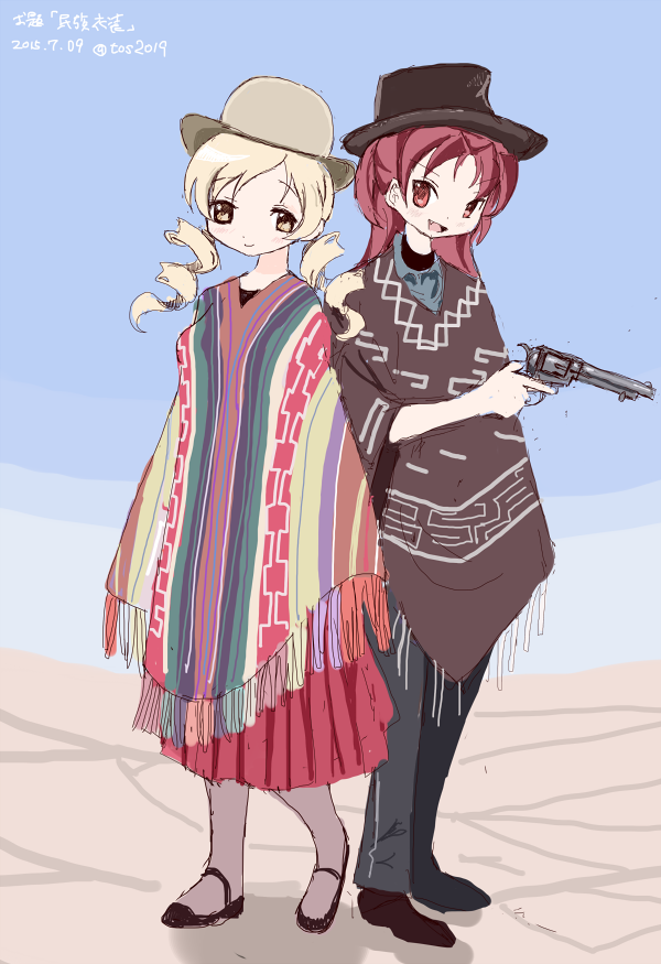 sakura kyoko and tomoe mami (mahou shoujo madoka magica) drawn by toshi_(little-fluffy-cloud)