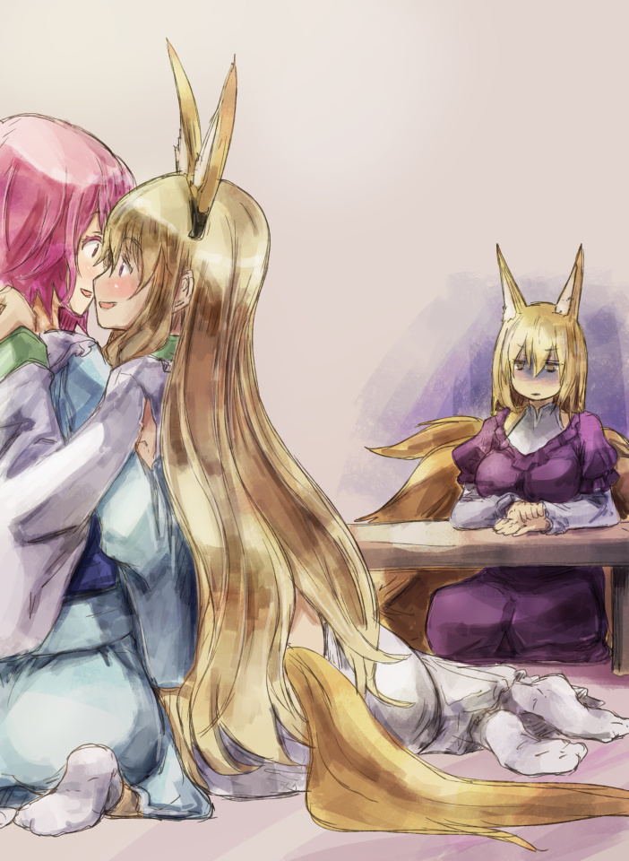 yakumo yukari, saigyouji yuyuko, and yakumo ran (touhou) drawn by yohane