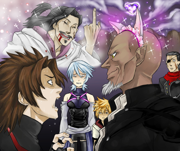 aqua, ventus, terra, vanitas, master xehanort, and 2 more (kingdom hearts and 1 more) drawn by michi_(mrc23)