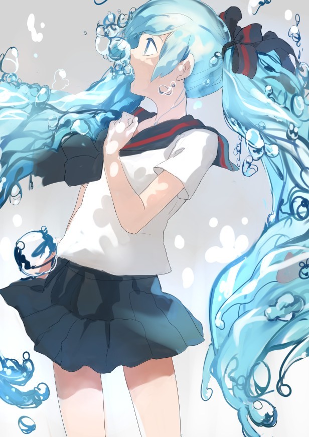 hatsune miku and bottle miku (vocaloid) drawn by ran_(bukeranwu)