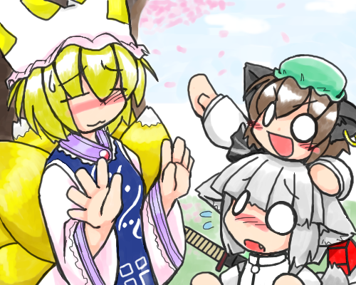 inubashiri momiji, yakumo ran, and chen (touhou) drawn by ookami_inu_(werwolf)