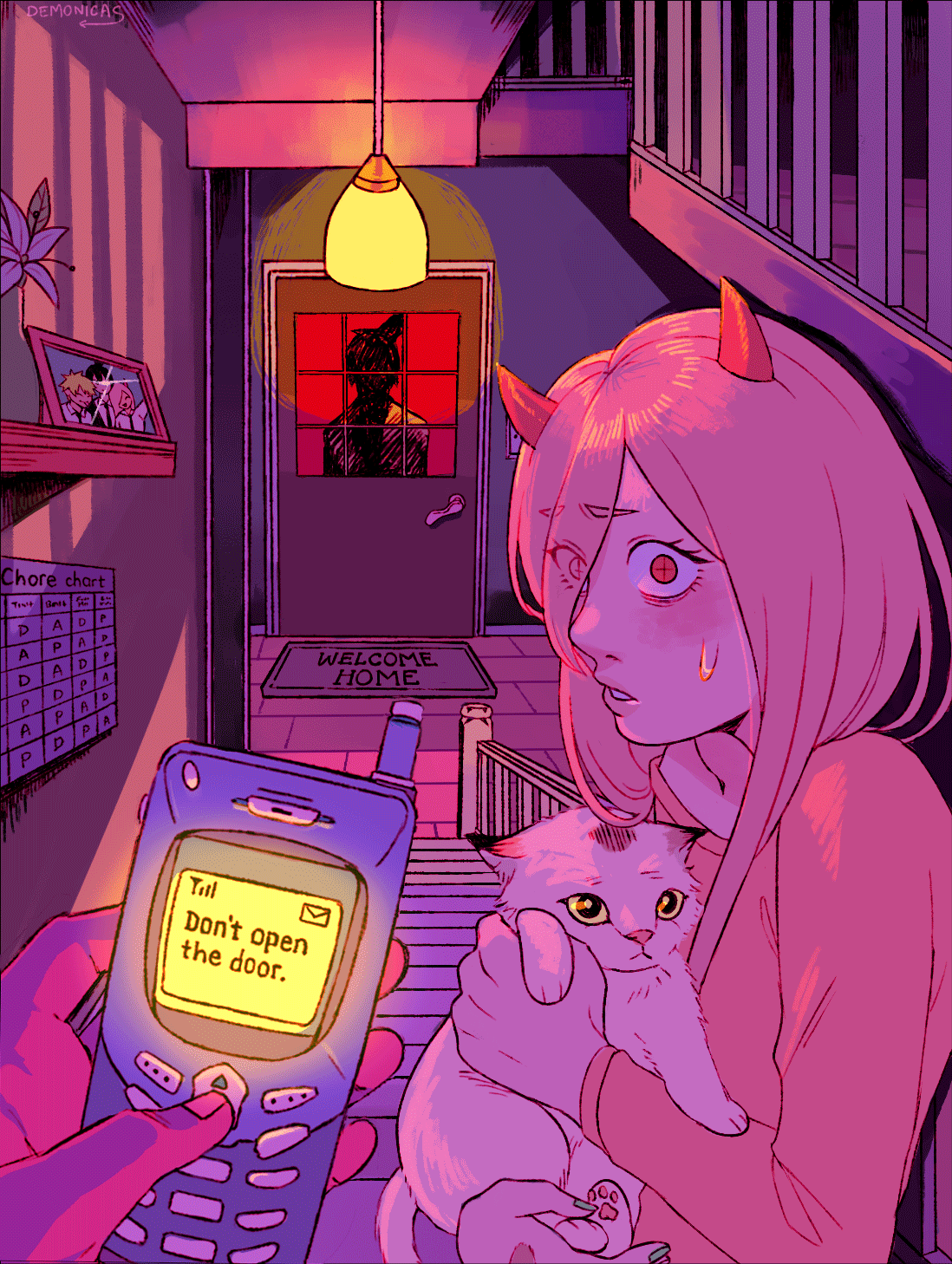 power, denji, hayakawa aki, and meowy (chainsaw man) drawn by basstual