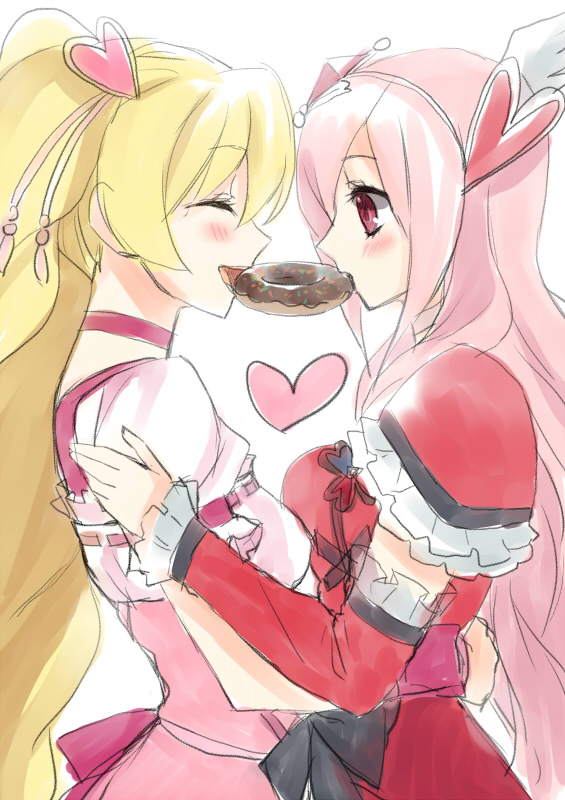 higashi setsuna, momozono love, cure peach, and cure passion (precure and 1 more) drawn by hijiki_(hijikini)